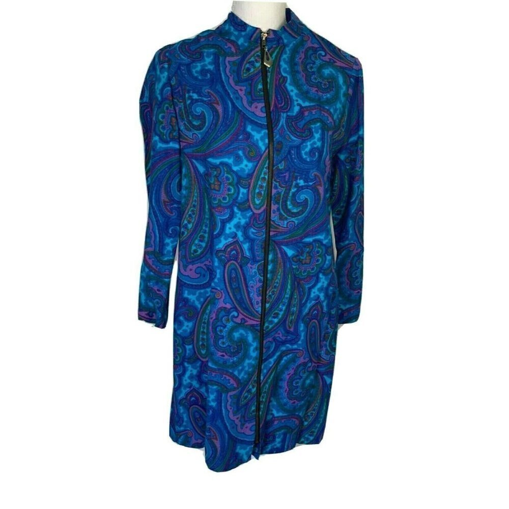 Young Tiffany Melbourne Dress Vintage Purple Turquoise Paisley Zipper Front
